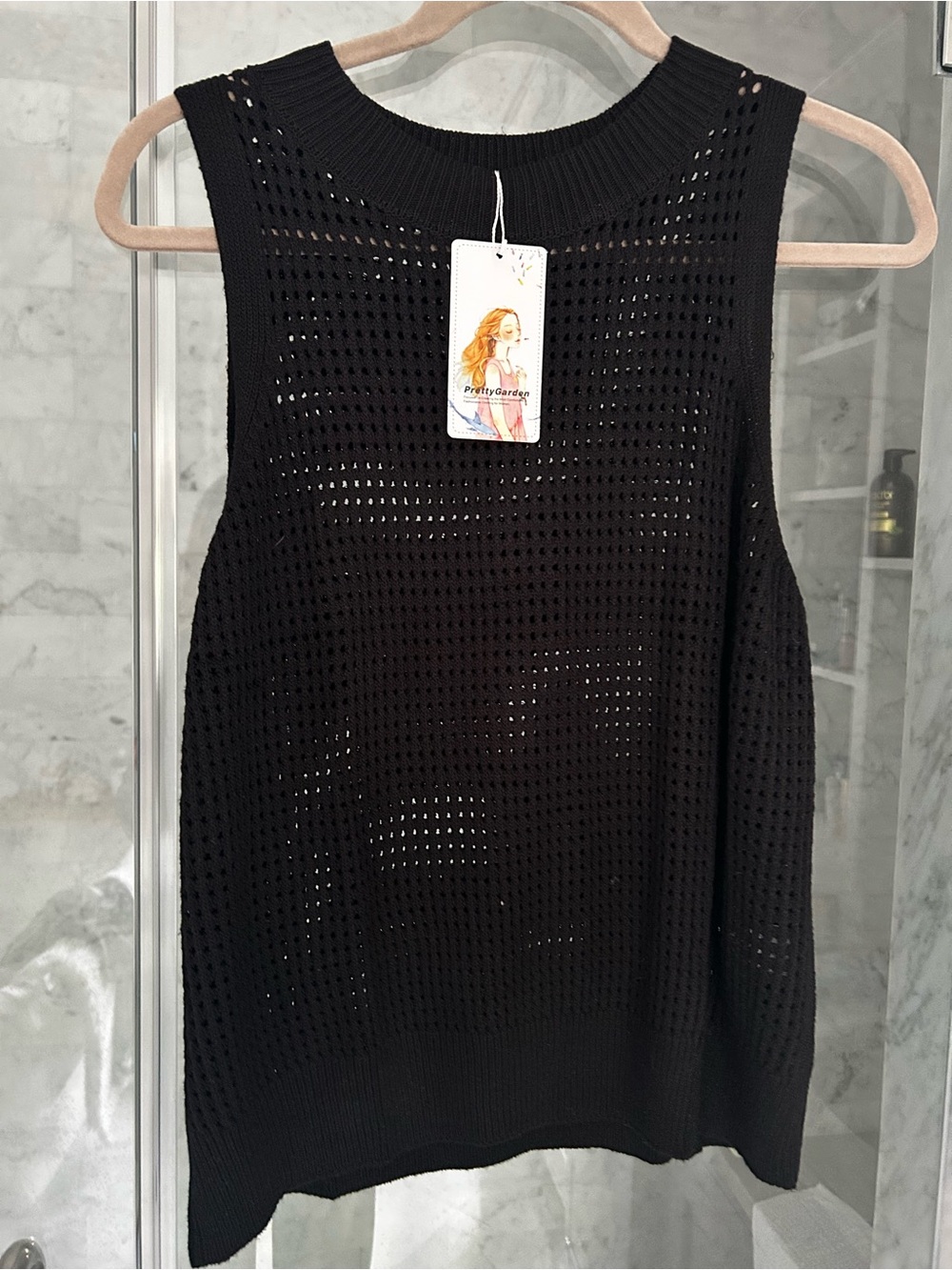 Black Sleeveless Open-Knit Sweater Tank